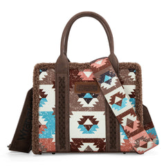 2025 New Wrangler Sherpa Southwestern Print Small Canvas Tote/Crossbody Coffee