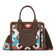 2025 New Wrangler Sherpa Southwestern Print Small Canvas Tote/Crossbody Coffee
