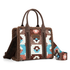 2025 New Wrangler Sherpa Southwestern Print Small Canvas Tote/Crossbody Coffee