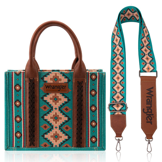 Wrangler Southwestern  Print Small Canvas Tote/Crossbody - Turquoise