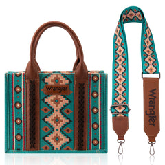 Wrangler Southwestern  Print Small Canvas Tote/Crossbody - Turquoise