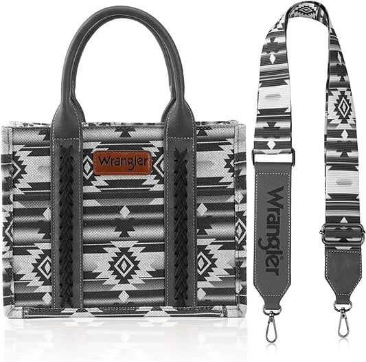 Wrangler Southwestern  Print Small Canvas Tote/Crossbody -Black