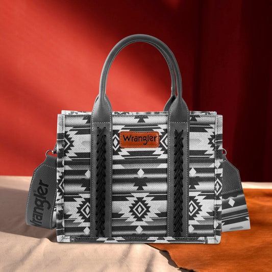 Wrangler Southwestern  Print Small Canvas Tote/Crossbody -Black