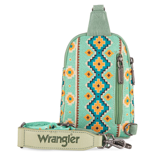 Wrangler Aztec Print Crossbody Sling Chest Bag  - Light Green