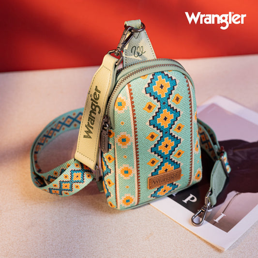 Wrangler Aztec Print Crossbody Sling Chest Bag  - Light Green
