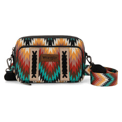 Wrangler Southwestern Pattern Dual Sided Print Crossbody Purse With Wallet Compartment - Black
