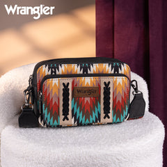 Wrangler Southwestern Pattern Dual Sided Print Crossbody Purse With Wallet Compartment - Black