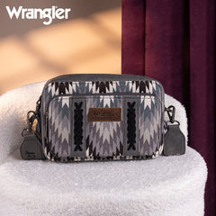 Wrangler Southwestern Pattern Dual Sided Print Crossbody Purse With Wallet Compartment - Grey