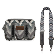 Wrangler Southwestern Pattern Dual Sided Print Crossbody Purse With Wallet Compartment - Grey