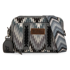 Wrangler Southwestern Pattern Dual Sided Print Crossbody Purse With Wallet Compartment - Grey