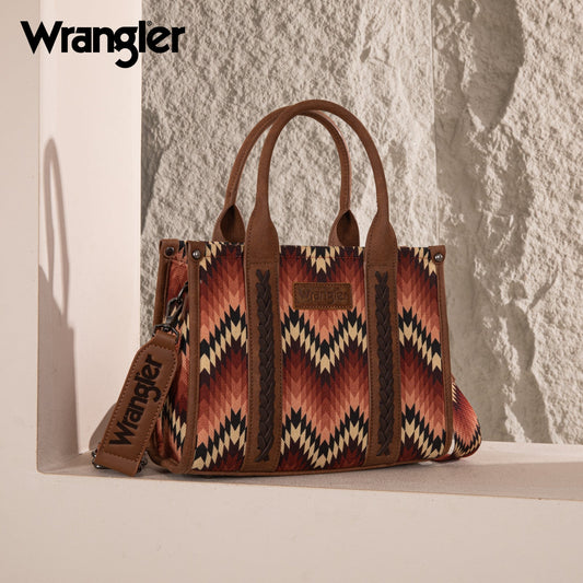 Wrangler Southwestern Pattern Dual Sided Print Concealed Carry Tote/Crossbody - Brown