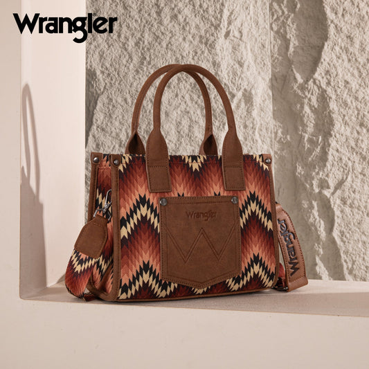 Wrangler Southwestern Pattern Dual Sided Print Concealed Carry Tote/Crossbody - Brown