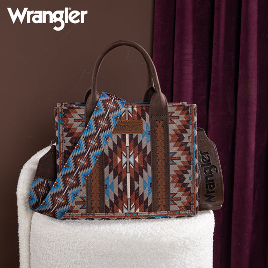 Wrangler Southwestern Pattern Dual Sided Print-Tote/Crossbody - Coffee