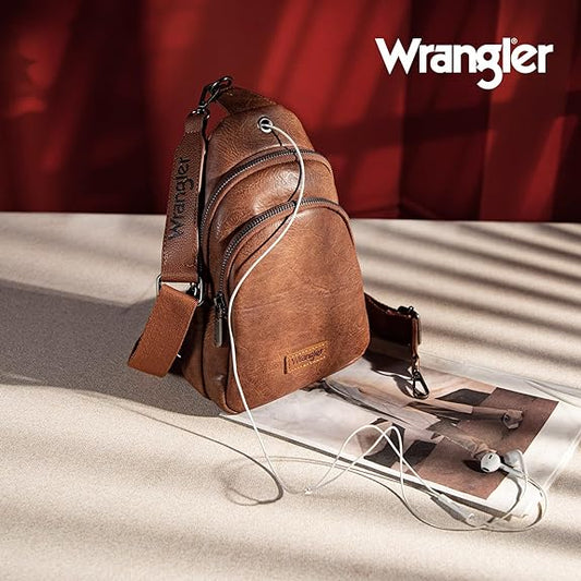 Wrangler Sling Bag/Crossbody/Chest Bag Dual Zippered Compartment - Dark Brown