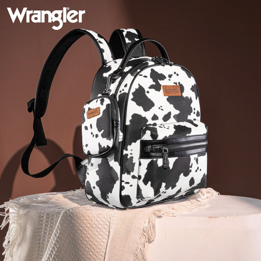 Wrangler Cow Print Backpack With Coin Pouch - Black