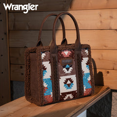 2025 New Wrangler Sherpa Southwestern Print Small Canvas Tote/Crossbody Coffee
