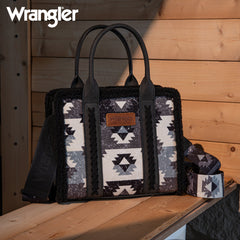 2025 New Wrangler Sherpa Southwestern Print Small Canvas Tote/Crossbody Black