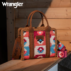 2025 New Wrangler Sherpa Southwestern Print Small Canvas Tote/Crossbody - Brown