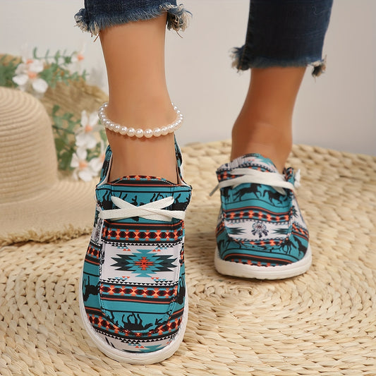 Women's Ethnic Canvas Shoes – Lightweight Lace-Up Sneakers for Casual Outdoor Wear