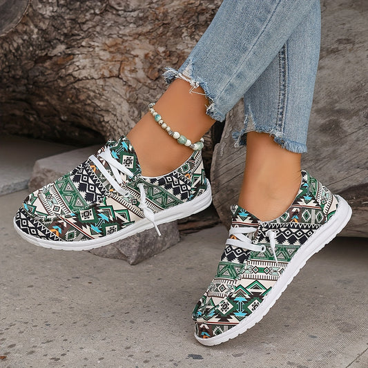 Women's Geometric Pattern Low-Top Sneakers – Lightweight, Breathable, and Comfortable for Daily Wear and Outdoor Activities