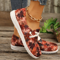 Women's Maple Leaf Print Canvas Sneakers – Lightweight Low-Top Lace-Ups for Spring and Summer