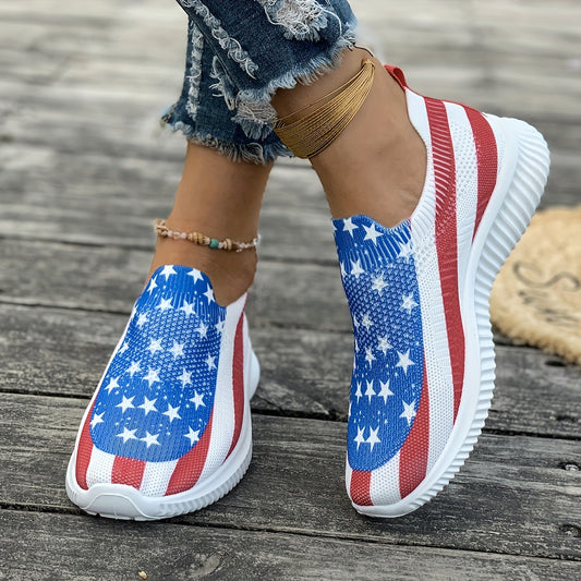 Women's American Flag Slip-On Sock Sneakers – Comfortable Low Top Trainers for Independence Day